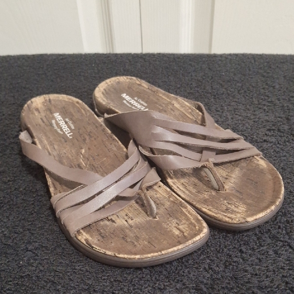 Merrell "Falcon" Brown Strappy Memory Foam Sandals-8 - Picture 1 of 11